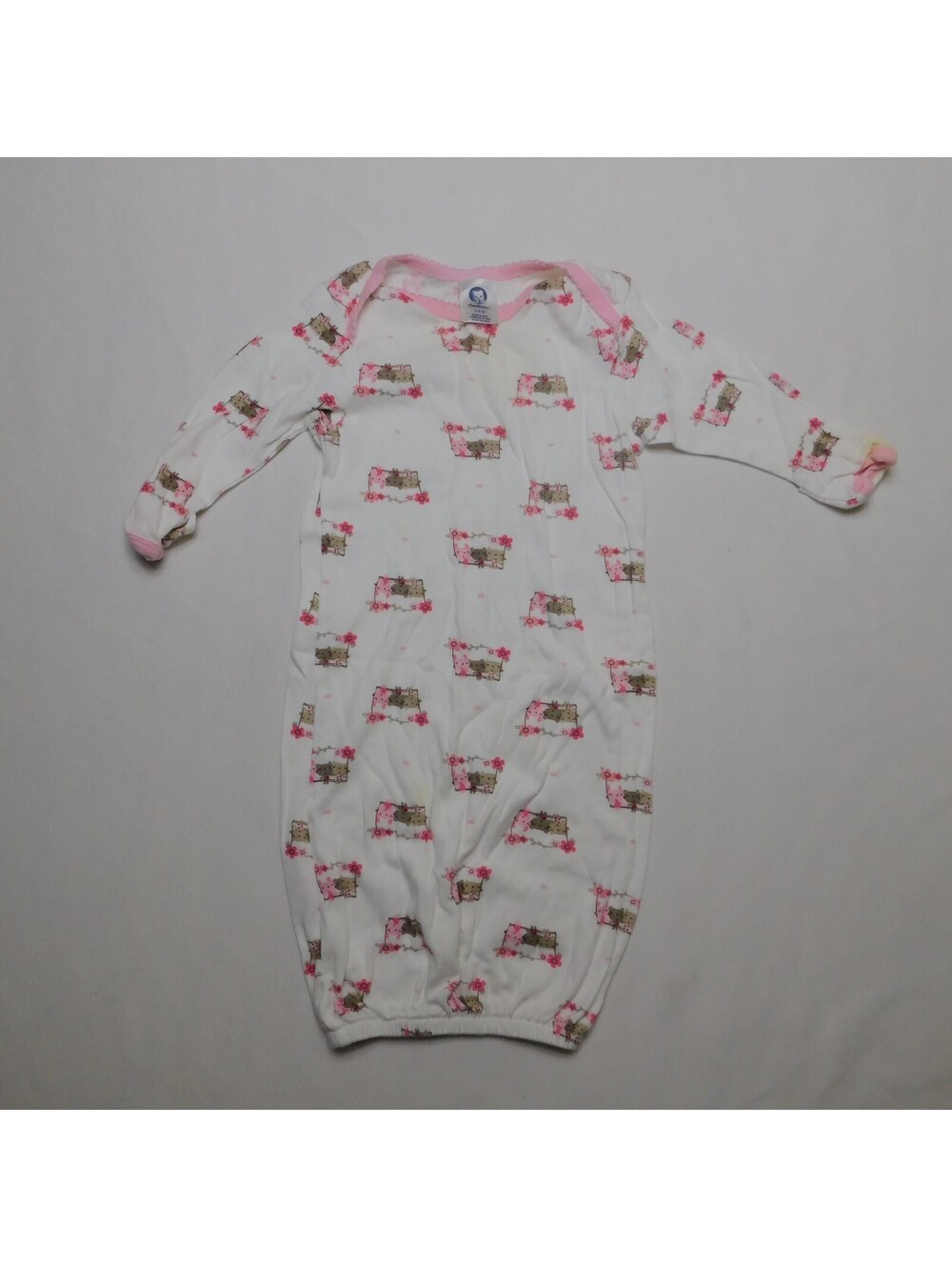 Vintage Gerber Baby Girl Sleep Gown 0-6M White Pink Kitten Cat Floral Pajamas